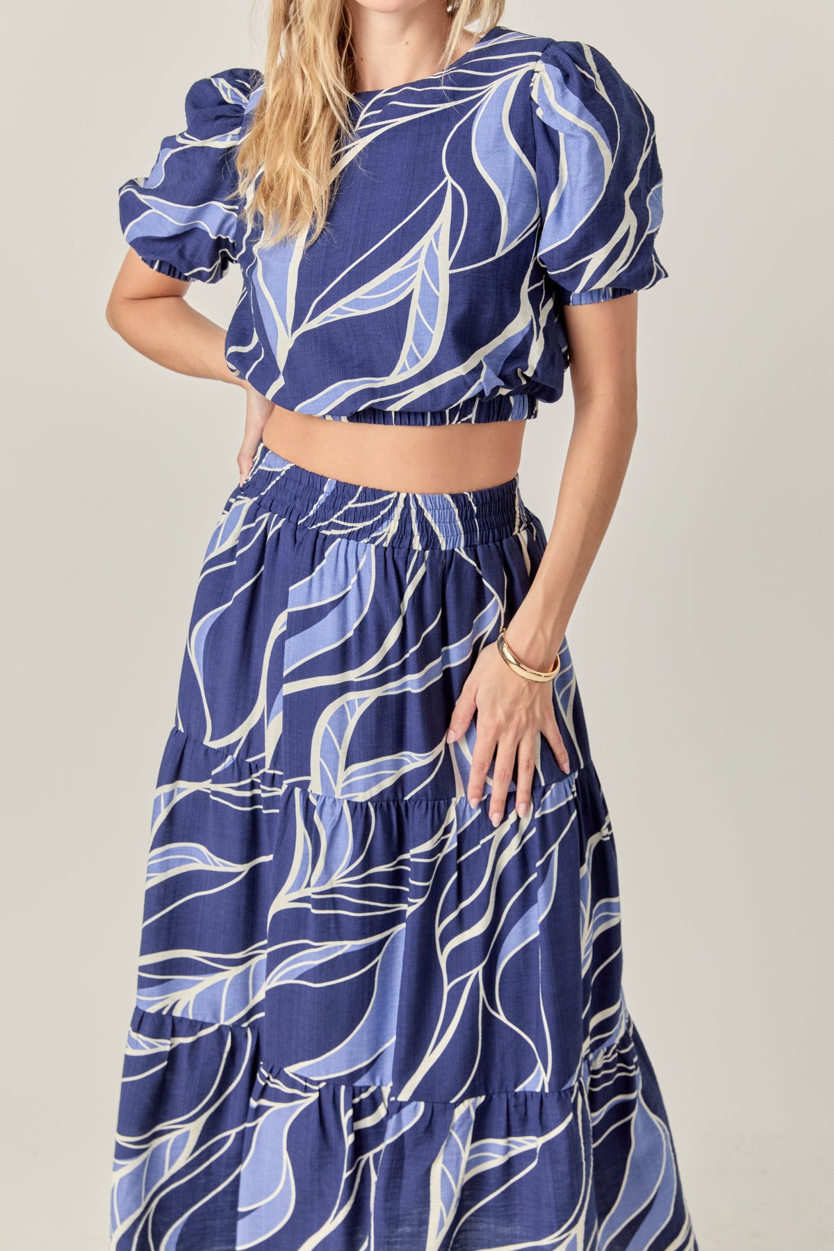 Printed Puff Sleeve Crop Top