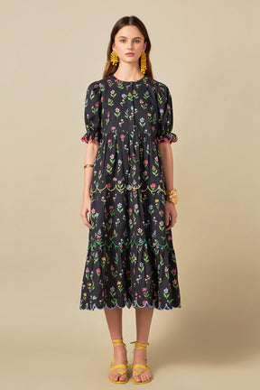 ENGLISH FACTORY - Wisteria Scalloped Midi Dress - DRESSES available at Objectrare