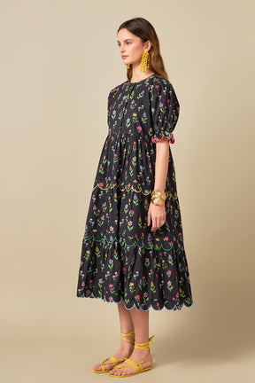 ENGLISH FACTORY - Wisteria Scalloped Midi Dress - DRESSES available at Objectrare