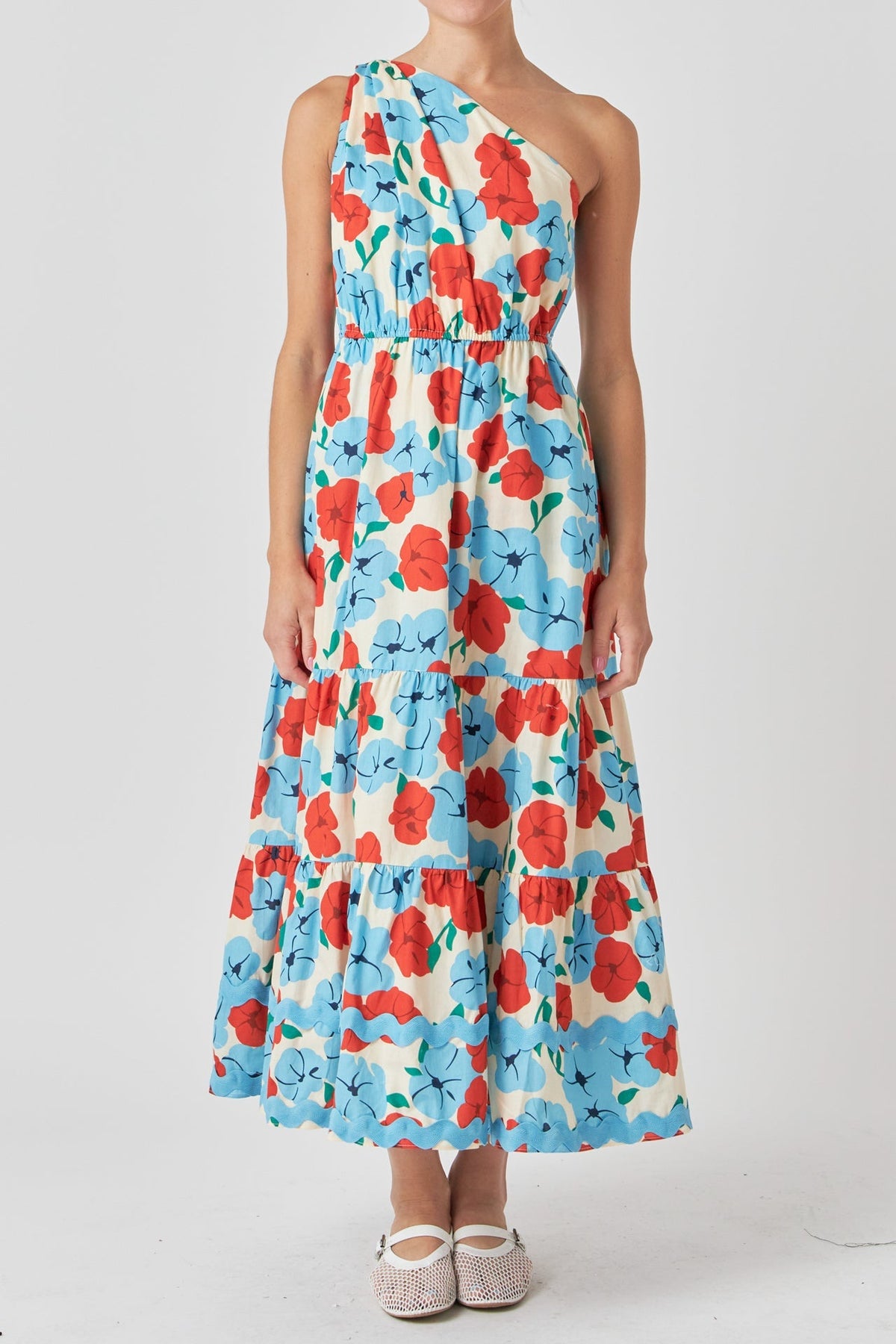 Floral One Shoulder Ric Rac Long Dress