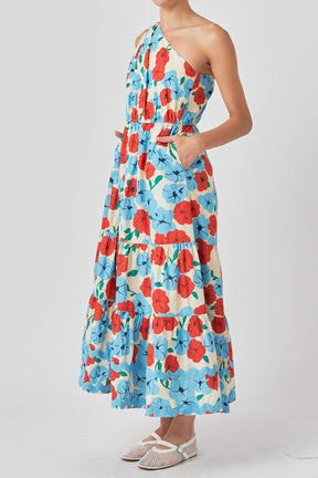 Floral One Shoulder Ric Rac Long Dress