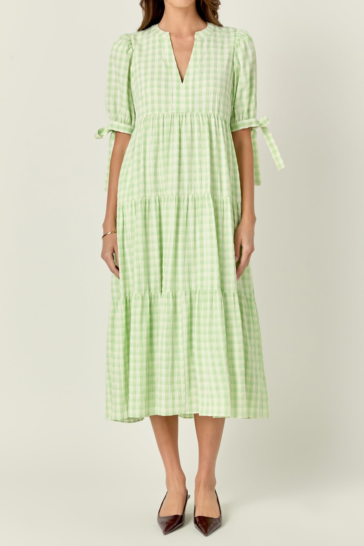 ENGLISH FACTORY - Arden Checked Tiered Midi Dress - DRESSES available at Objectrare