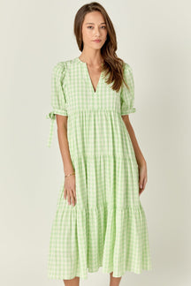 ENGLISH FACTORY - Arden Checked Tiered Midi Dress - DRESSES available at Objectrare