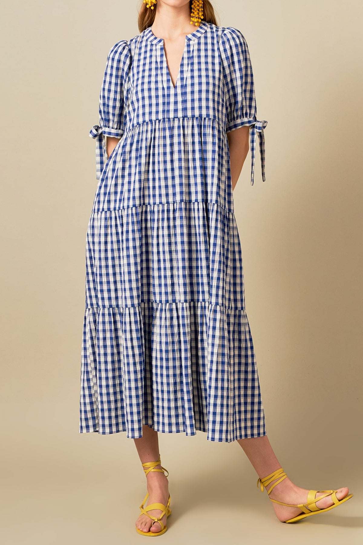 Arden Checked Tiered Midi Dress