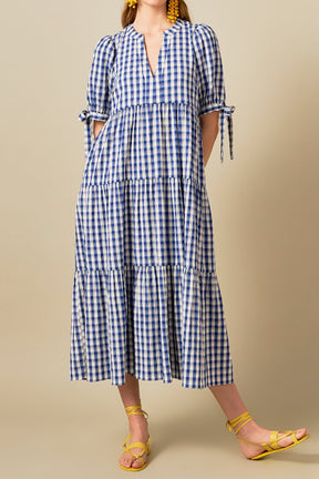 ENGLISH FACTORY - Arden Checked Tiered Midi Dress - DRESSES available at Objectrare