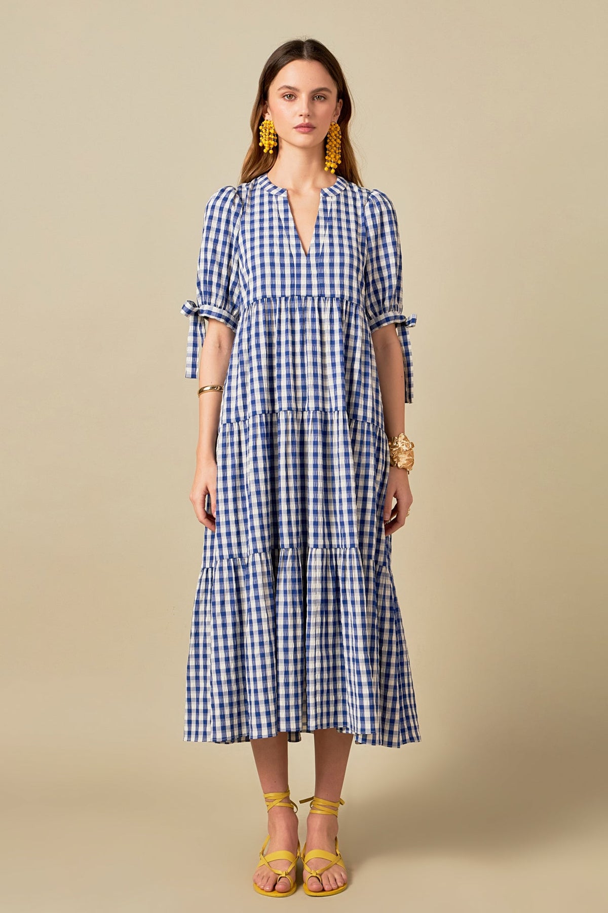 Arden Checked Tiered Midi Dress