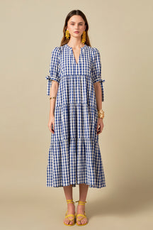 ENGLISH FACTORY - Arden Checked Tiered Midi Dress - DRESSES available at Objectrare