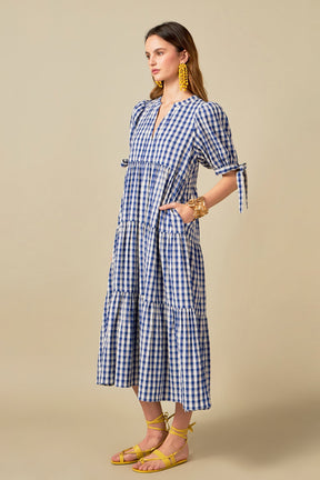 ENGLISH FACTORY - Arden Checked Tiered Midi Dress - DRESSES available at Objectrare