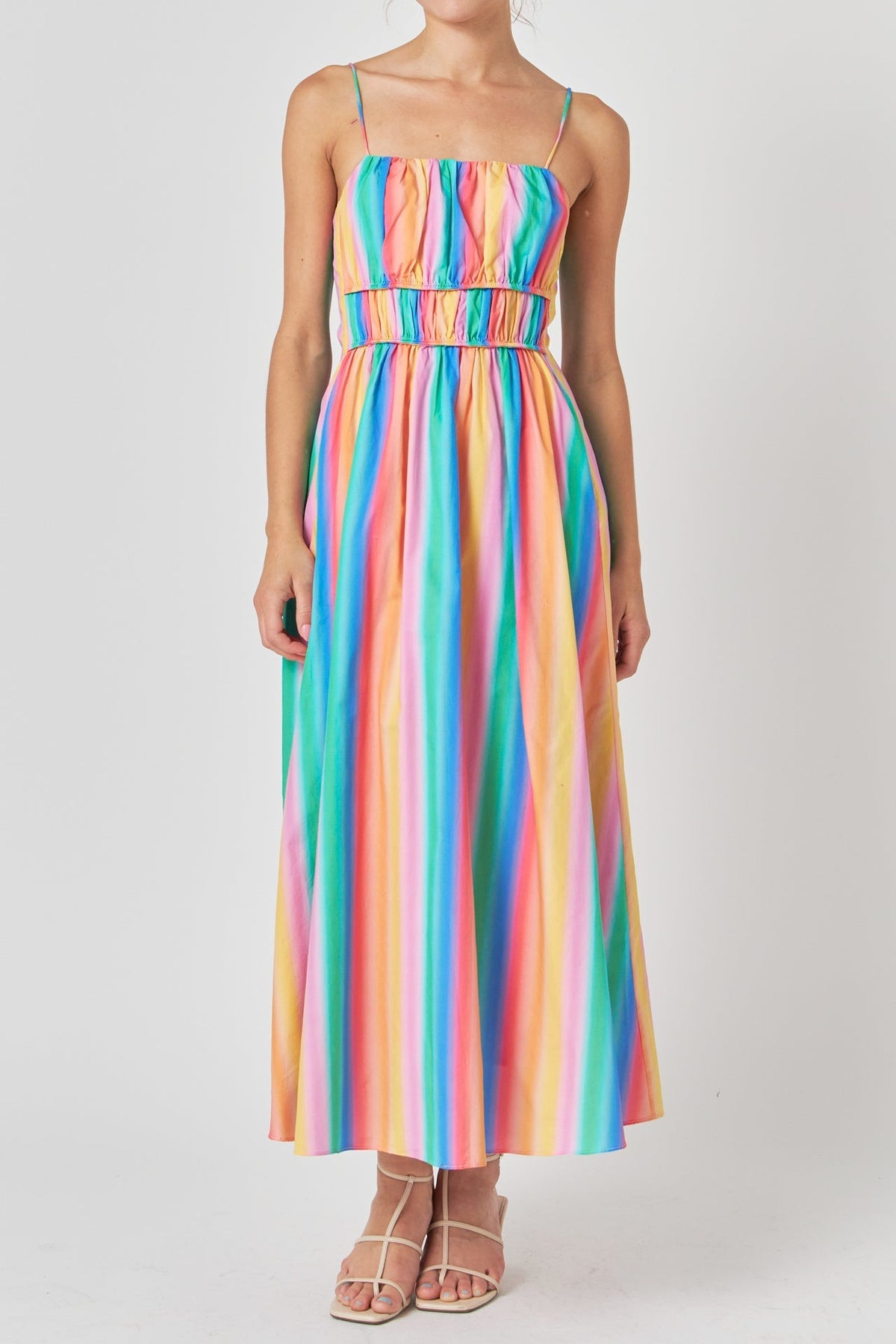 Petite Rainbow Stripe Sleeveless Maxi Dress