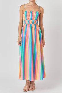 Petite Rainbow Stripe Sleeveless Maxi Dress