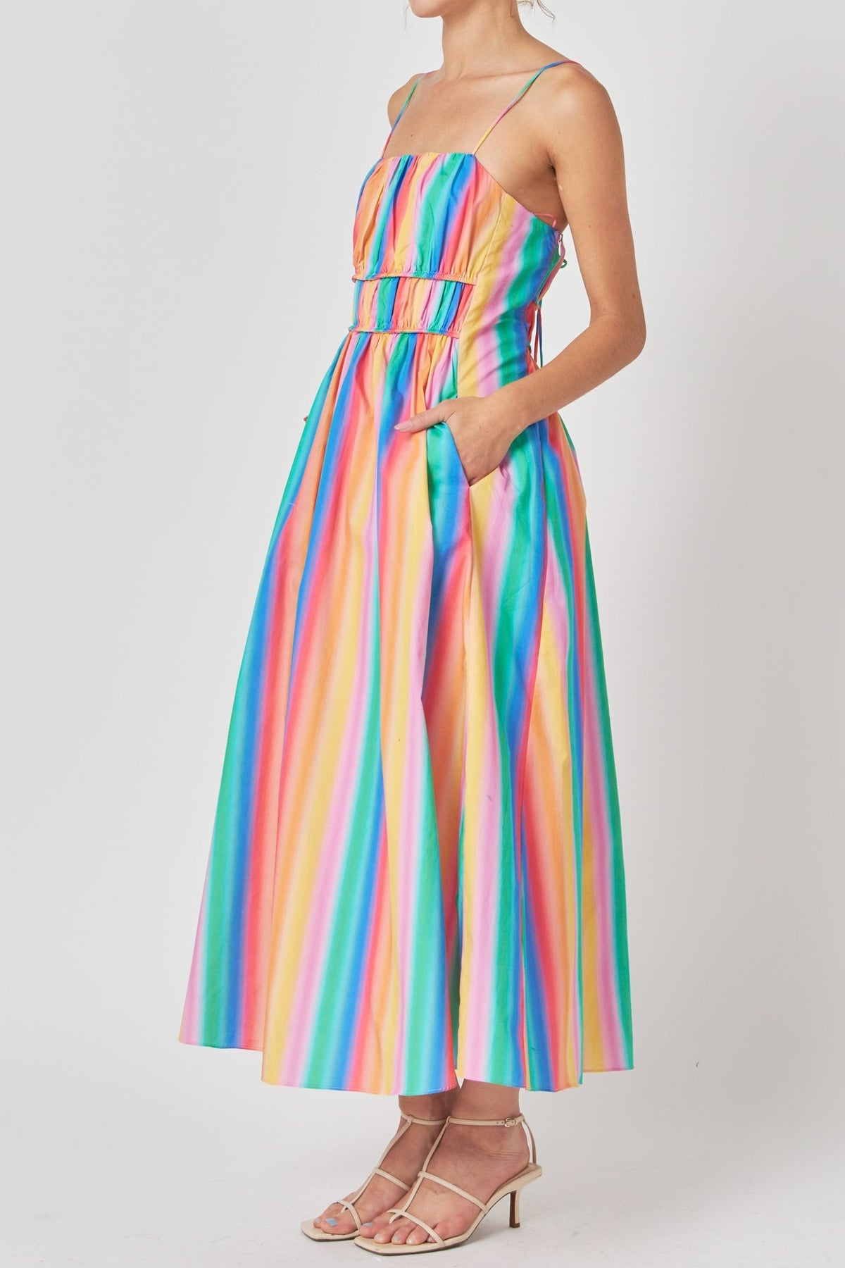 Petite Rainbow Stripe Sleeveless Maxi Dress