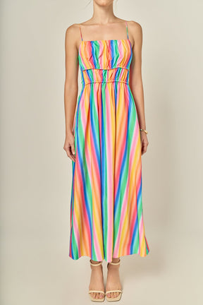ENGLISH FACTORY - Rainbow Stripe Sleeveless Maxi Dress - DRESSES available at Objectrare