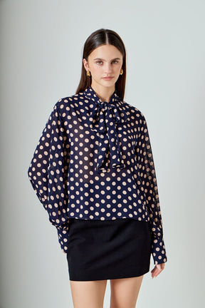 ENDLESS ROSE - Polka Dot Neck Bow Top - TOPS available at Objectrare