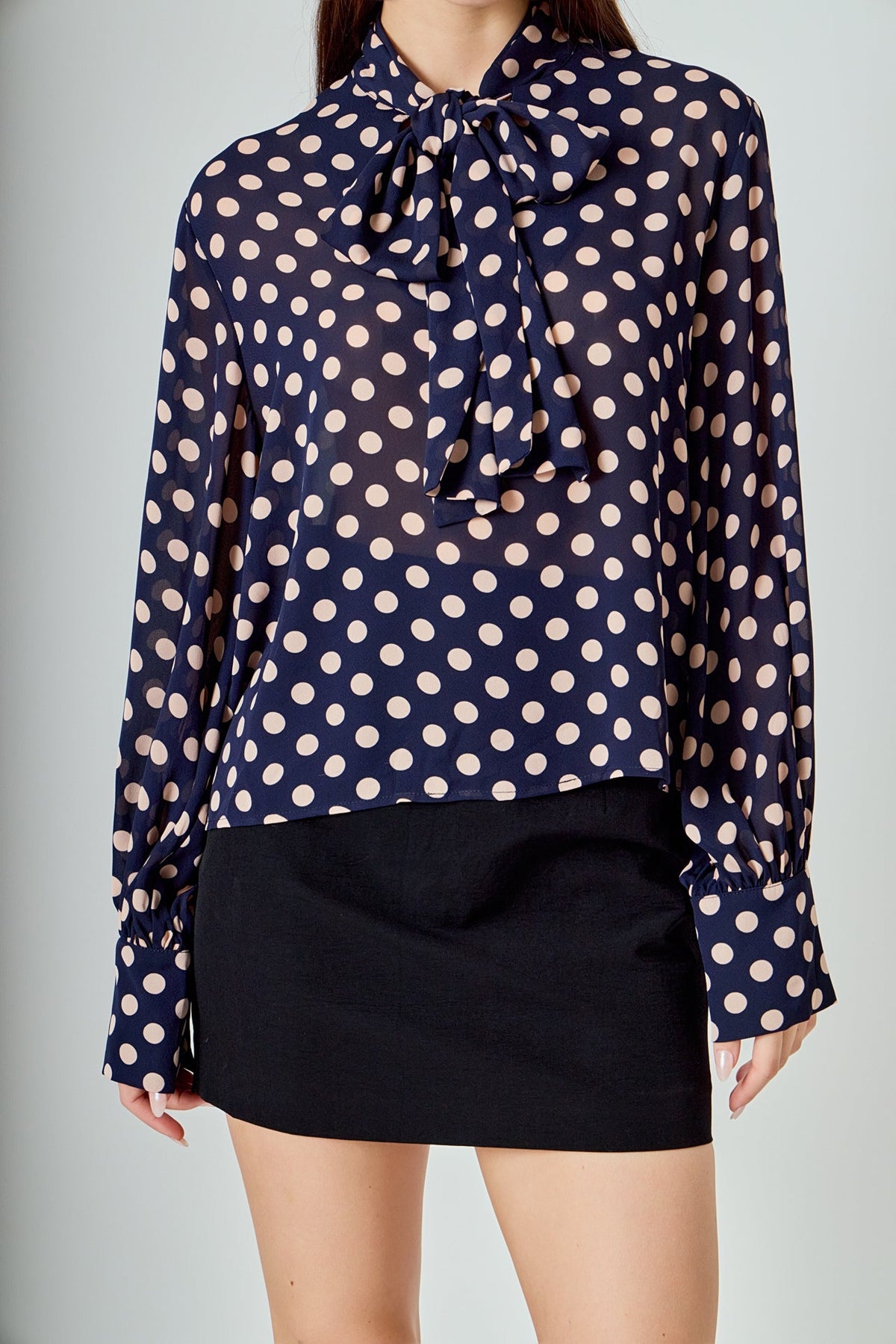 ENDLESS ROSE - Polka Dot Neck Bow Top - TOPS available at Objectrare
