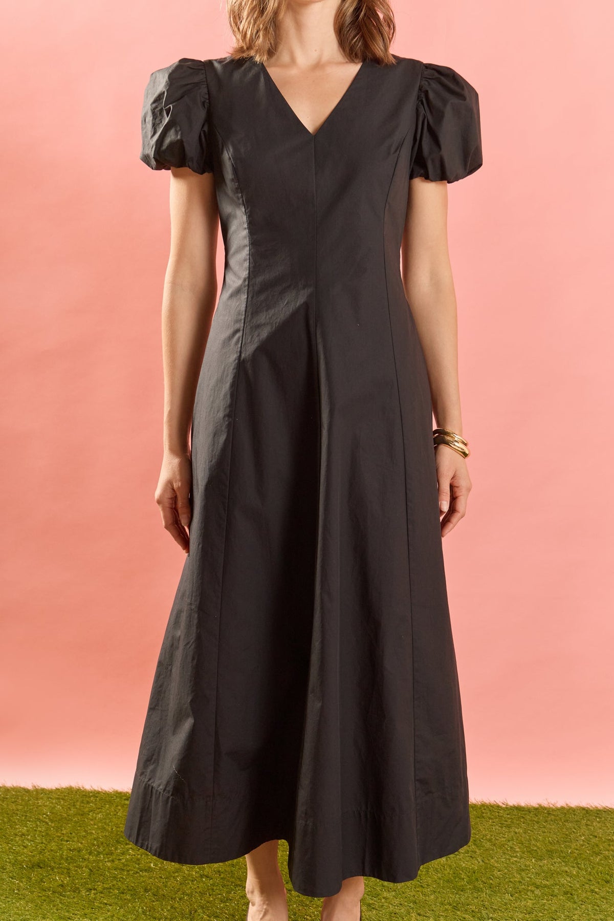 Deep V Neck Midi Dress