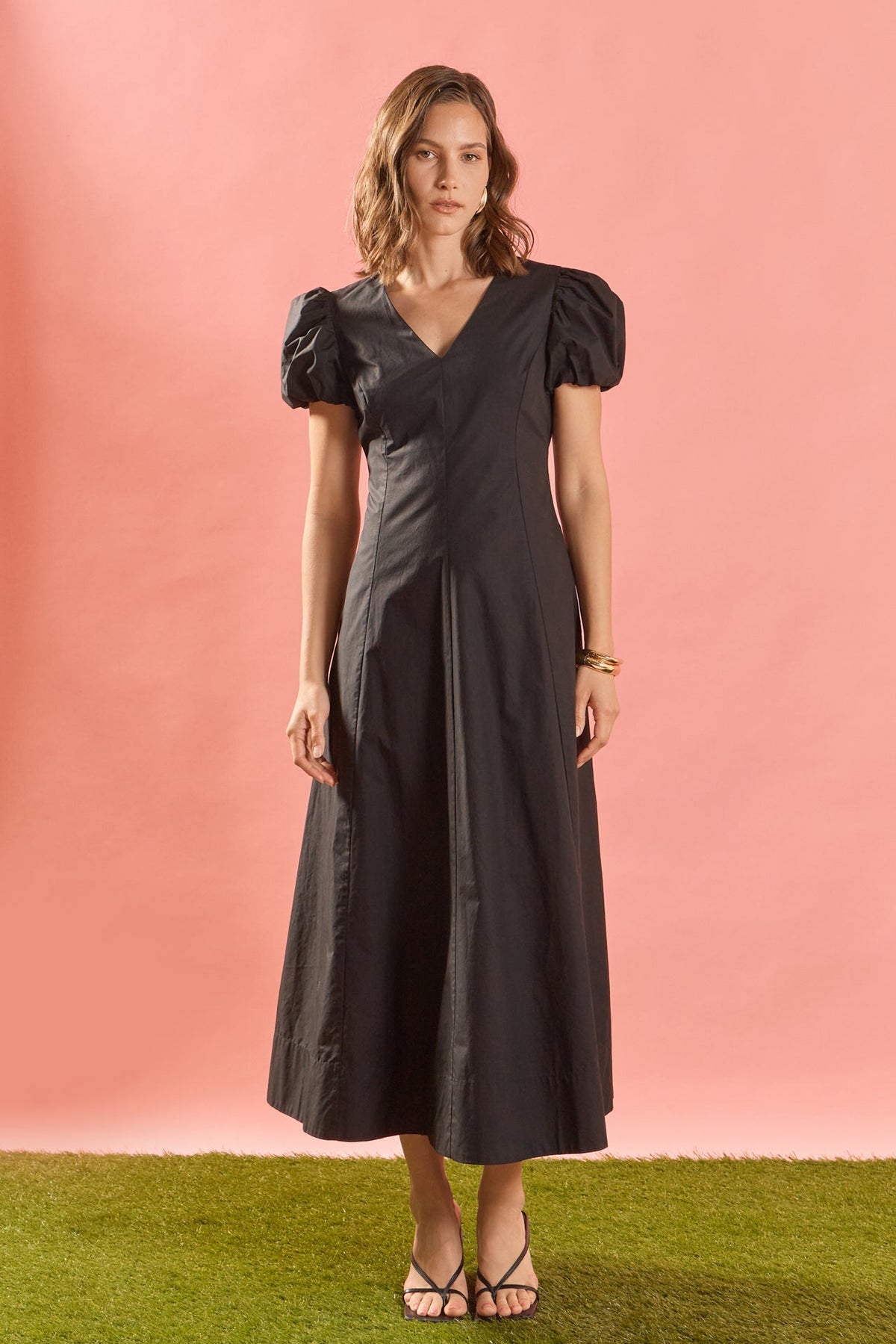 Deep V Neck Midi Dress