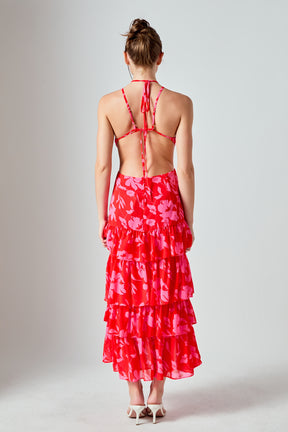 MARSY - Floral Print Tiered Maxi Dress - DRESSES available at Objectrare