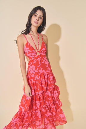 MARSY - Floral Print Tiered Maxi Dress - DRESSES available at Objectrare