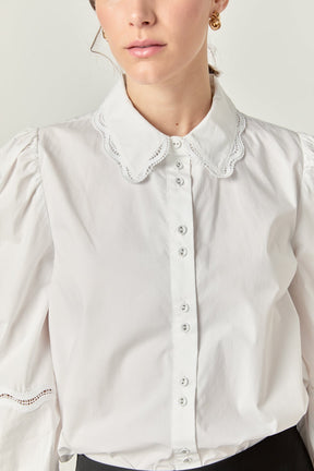 Hollow Out Trim Shirt Top