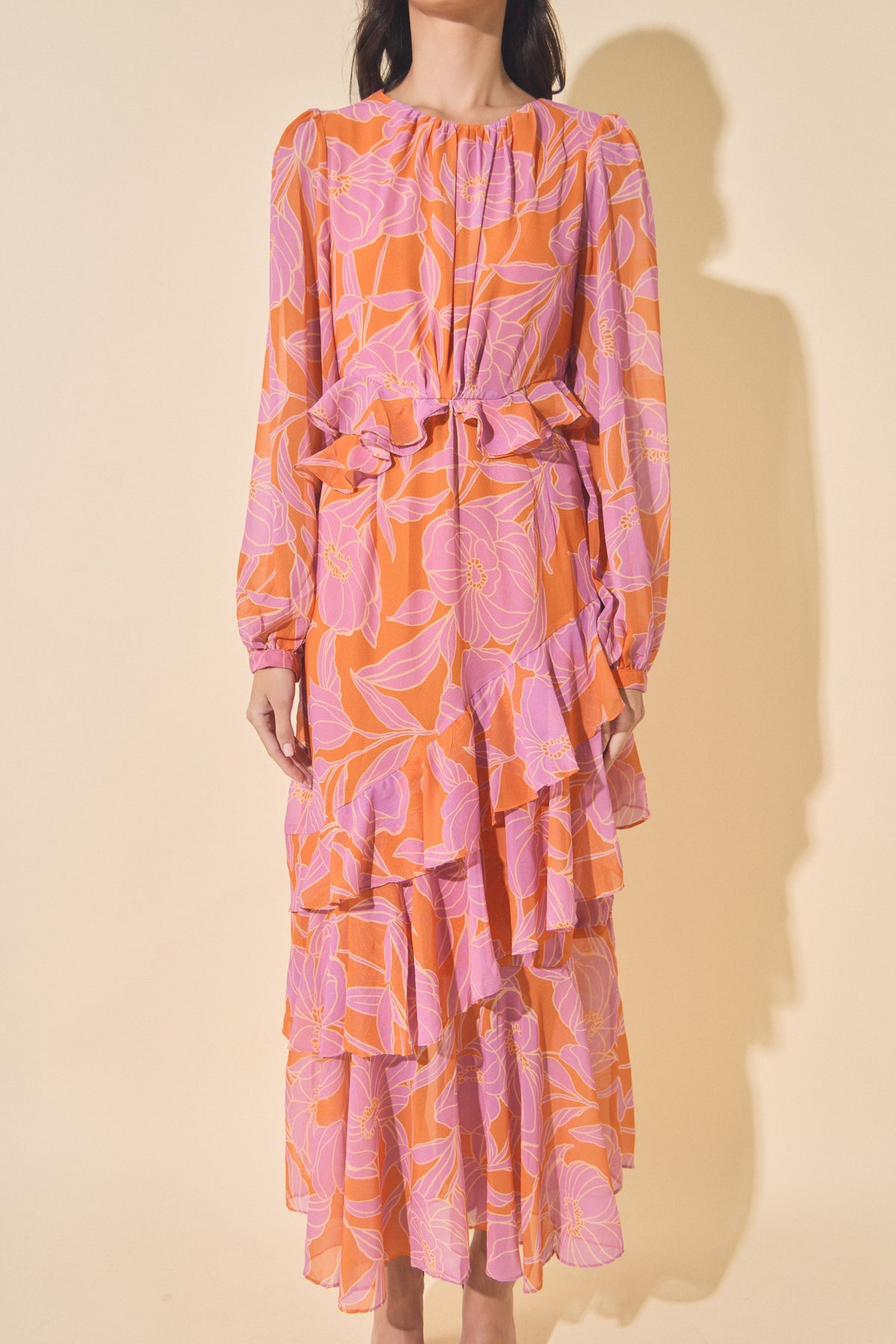 Floral Print Waist Cut Out Maxi Dress