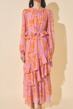 Floral Print Waist Cut Out Maxi Dress