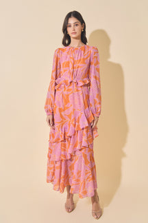 Floral Print Waist Cut Out Maxi Dress