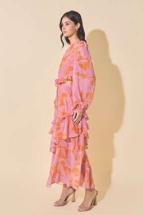Floral Print Waist Cut Out Maxi Dress