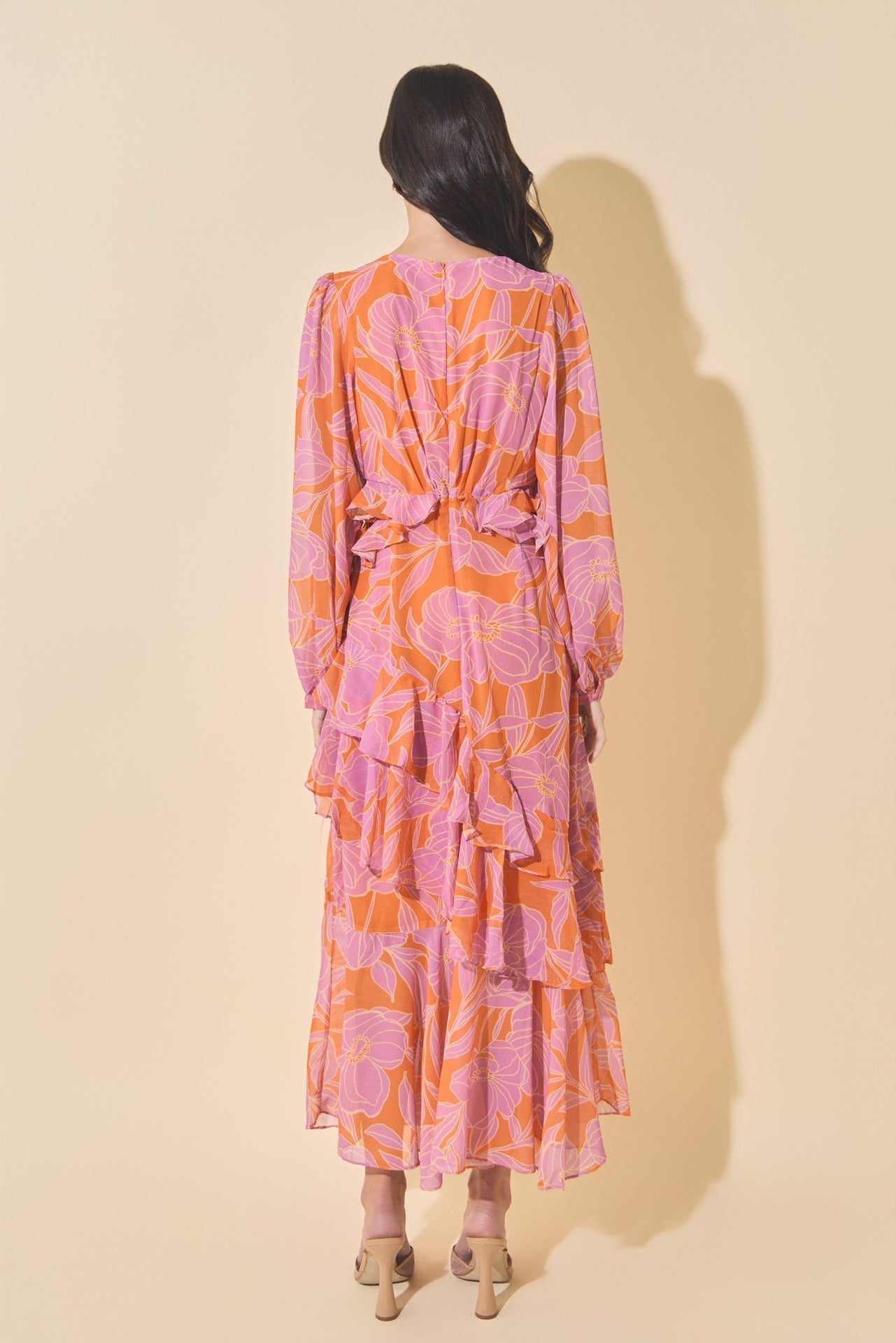 Floral Print Waist Cut Out Maxi Dress