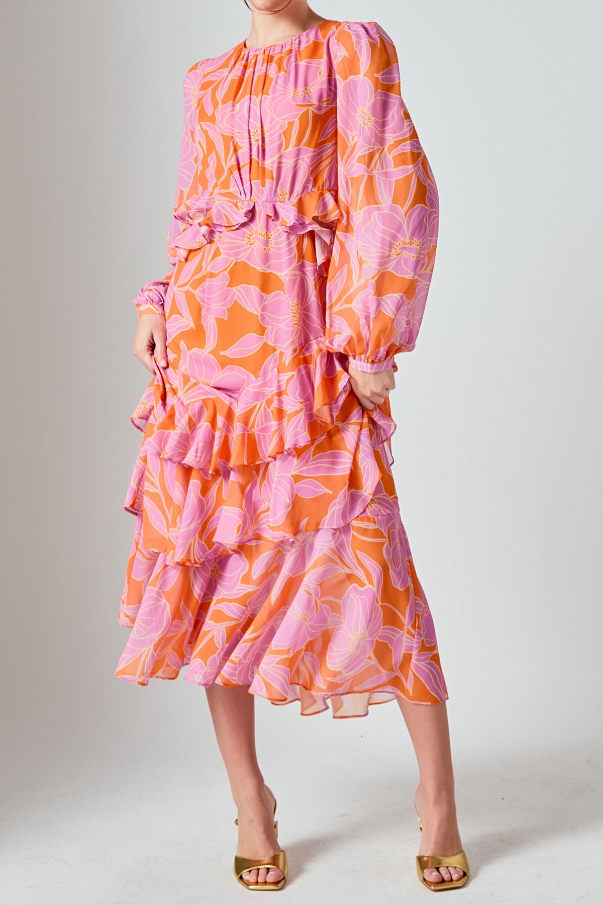 Floral Print Off Waist Dress
