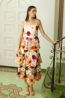 ENDLESS ROSE - 3D Floral Layered Midi Dress - DRESSES available at Objectrare