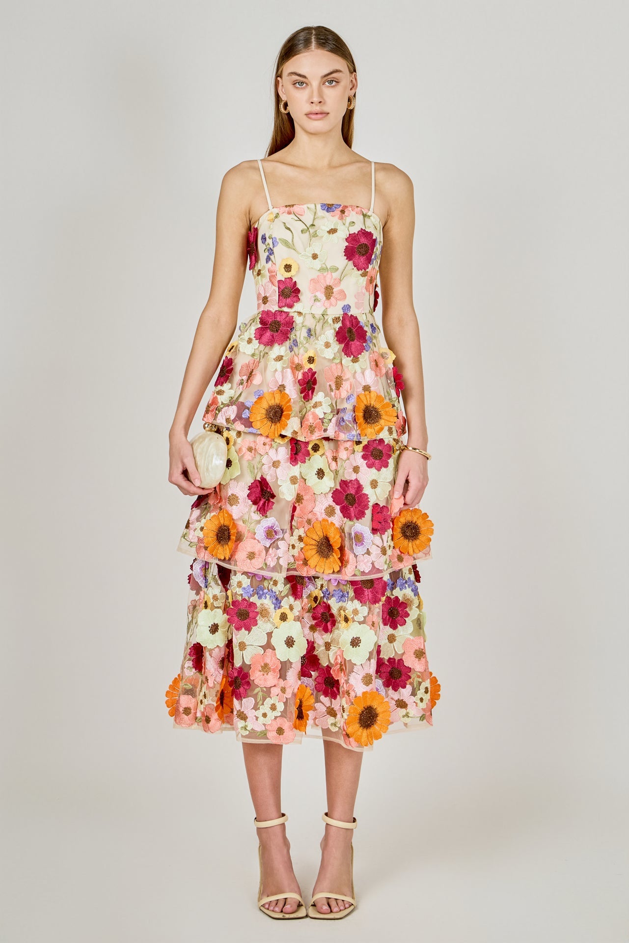 ENDLESS ROSE - 3D Floral Layered Midi Dress - DRESSES available at Objectrare
