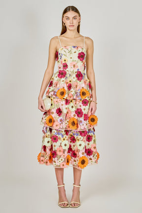 ENDLESS ROSE - 3D Floral Layered Midi Dress - DRESSES available at Objectrare