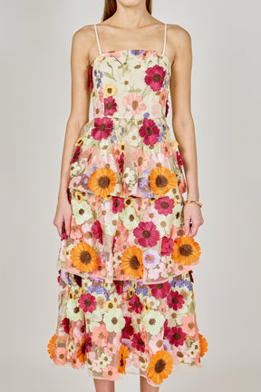 ENDLESS ROSE - 3D Floral Layered Midi Dress - DRESSES available at Objectrare
