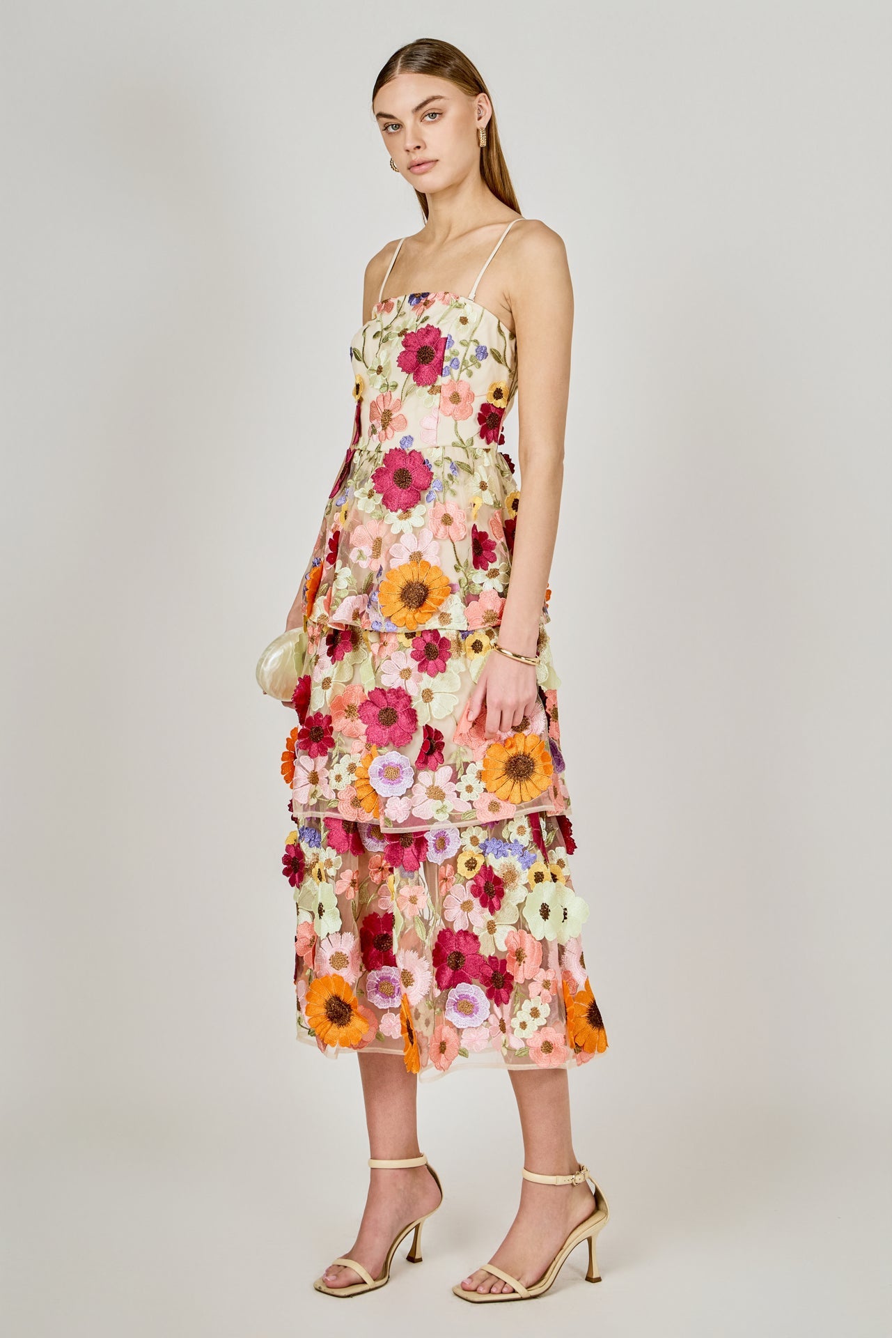 ENDLESS ROSE - 3D Floral Layered Midi Dress - DRESSES available at Objectrare