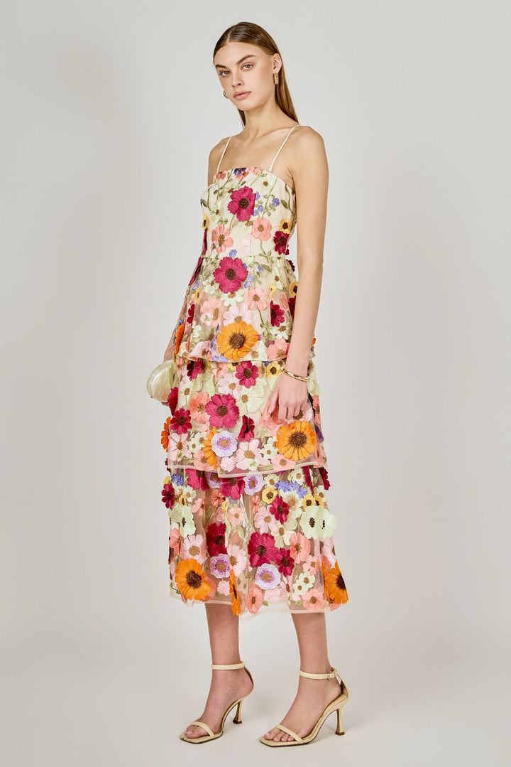 ENDLESS ROSE - 3D Floral Layered Midi Dress - DRESSES available at Objectrare
