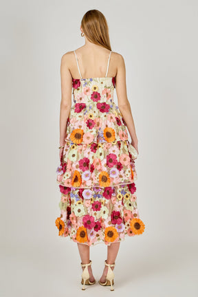 ENDLESS ROSE - 3D Floral Layered Midi Dress - DRESSES available at Objectrare