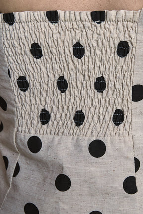 Polka Dot Linen Strapless Midi Dress