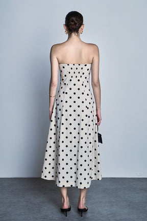 Polka Dot Linen Strapless Midi Dress