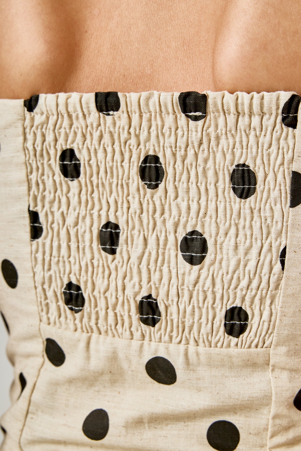 Polka Dot Linen Strapless Midi Dress