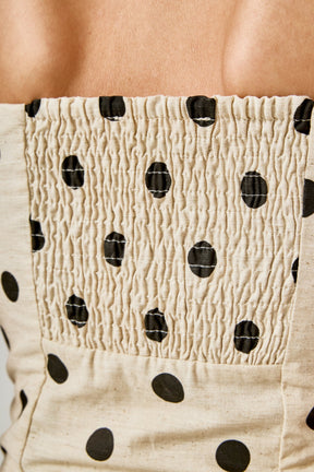 Polka Dot Linen Strapless Midi Dress