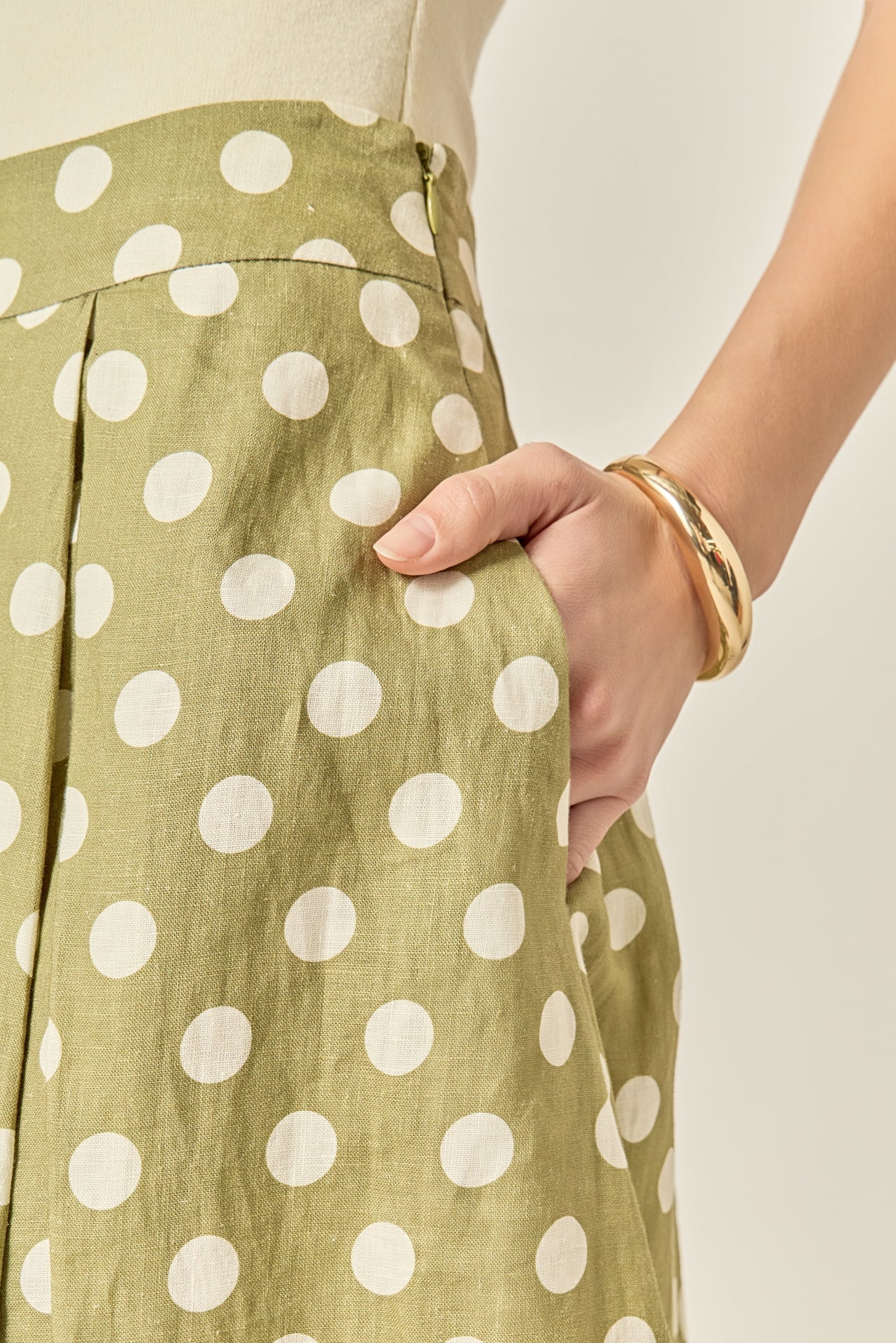 Linen Polka Dot Midi Full Skirt