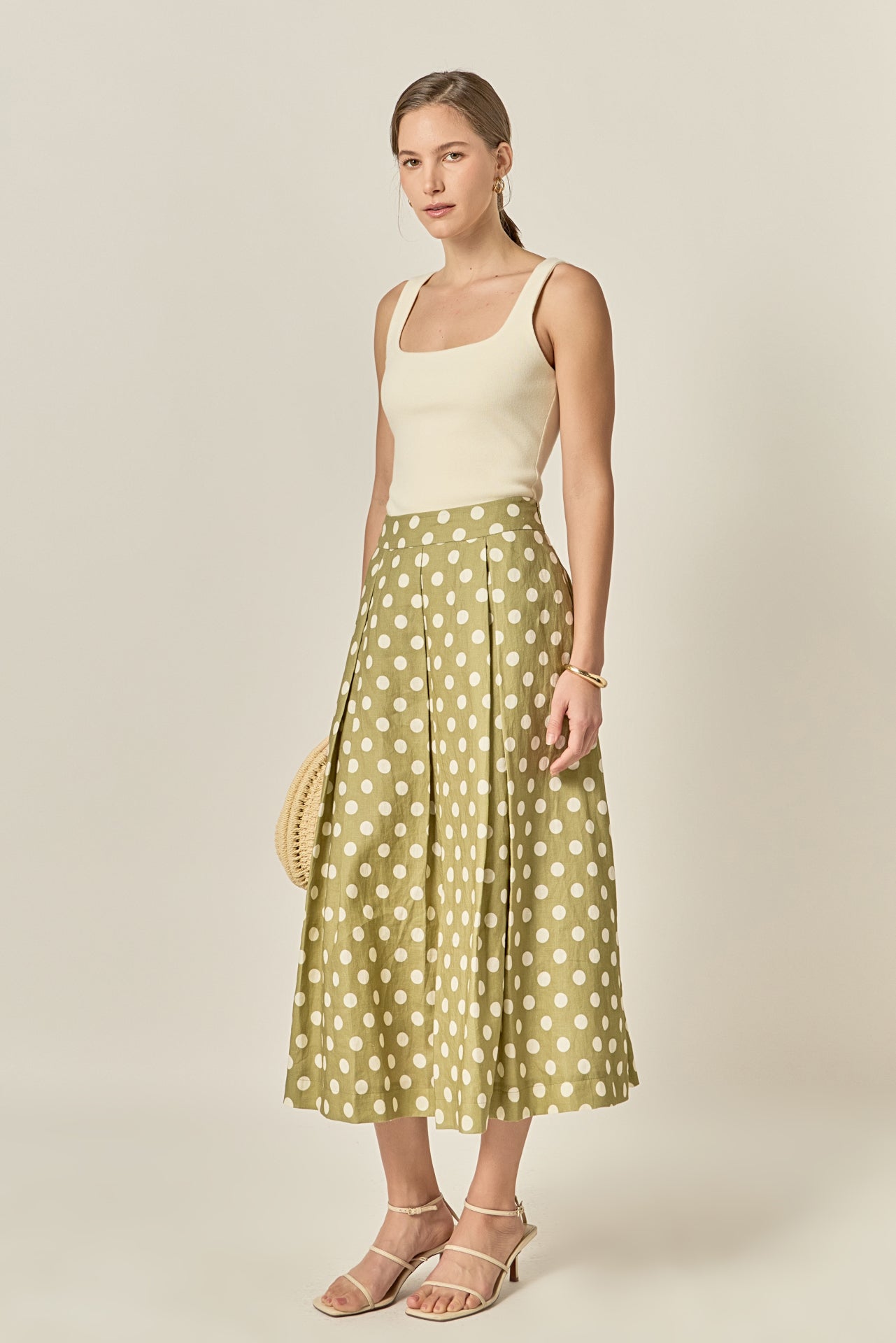 Linen Polka Dot Midi Full Skirt