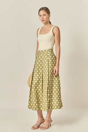 Linen Polka Dot Midi Full Skirt