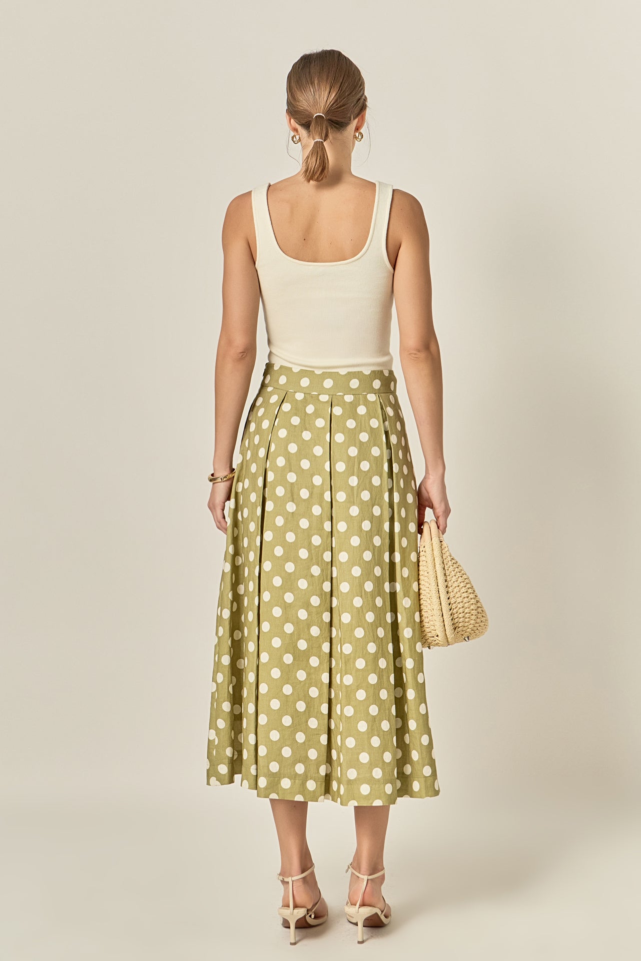 Linen Polka Dot Midi Full Skirt