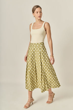 Linen Polka Dot Midi Full Skirt