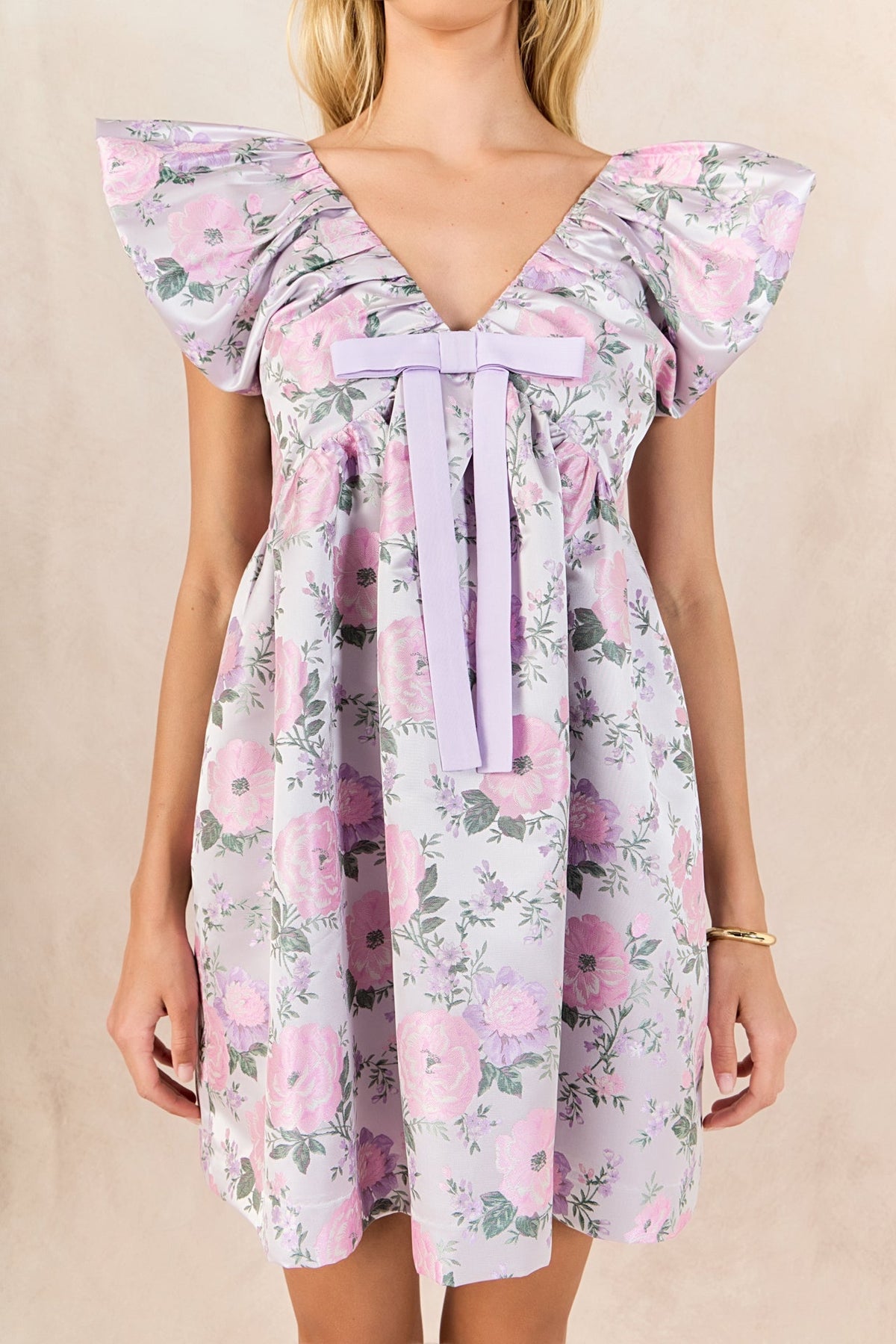 Jacquard Mini Dress with Bow