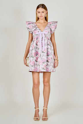 Jacquard with bow Mini Dress