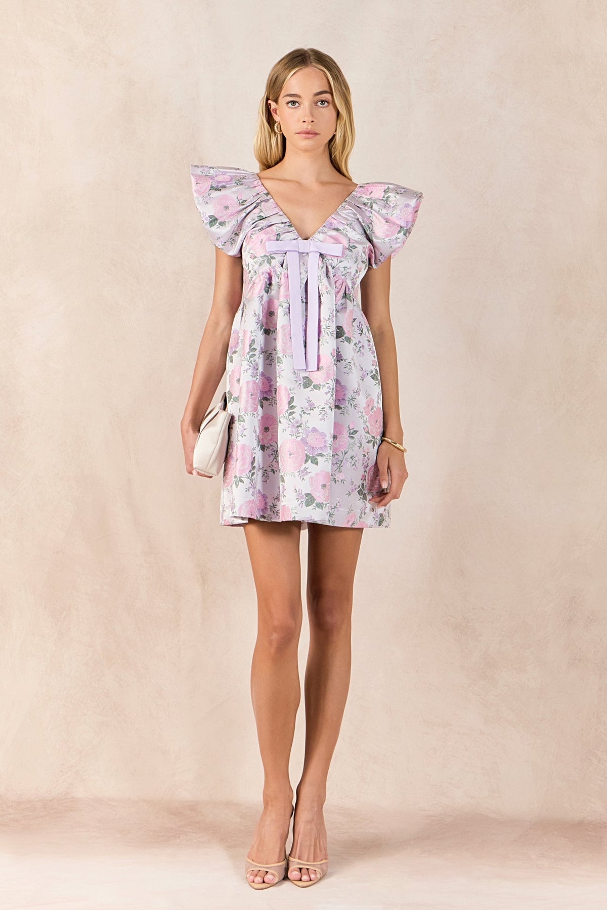Jacquard Mini Dress with Bow
