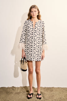 ENGLISH FACTORY - Crochet Feather Trim Mini Dress - DRESSES available at Objectrare