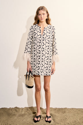 ENGLISH FACTORY - Crochet Feather Trim Mini Dress - DRESSES available at Objectrare